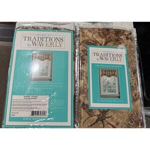 Traditions Waverly Curtain Scallop Valances Pair 52x16 Navarra Antique 2pc New